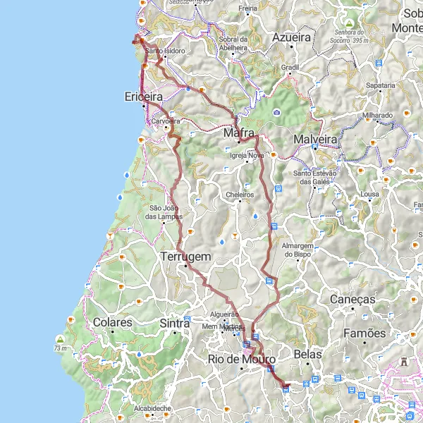 Miniatura do mapa de inspiração para ciclismo "Caminho dos Palácios e Praias" em Área Metropolitana de Lisboa, Portugal. Gerado pelo planejador de rotas de ciclismo Tarmacs.app