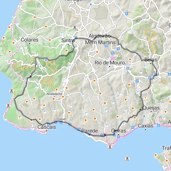 Miniatura do mapa de inspiração para ciclismo "Rota de Estrada Histórica de Oeiras a Queluz" em Área Metropolitana de Lisboa, Portugal. Gerado pelo planejador de rotas de ciclismo Tarmacs.app