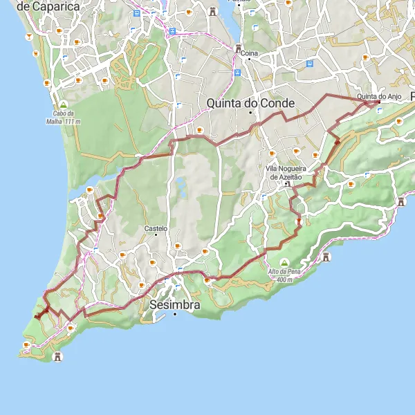 Map miniature of "Gravel Adventure at São Francisco" cycling inspiration in Área Metropolitana de Lisboa, Portugal. Generated by Tarmacs.app cycling route planner
