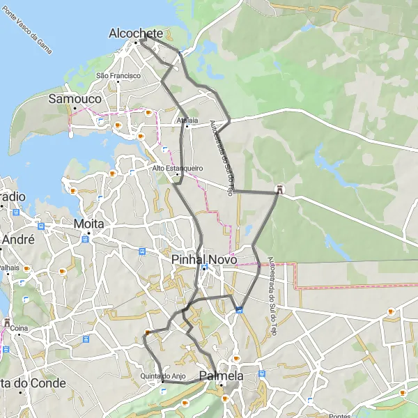 Miniatura do mapa de inspiração para ciclismo "Circuito de Palmela Histórica" em Área Metropolitana de Lisboa, Portugal. Gerado pelo planejador de rotas de ciclismo Tarmacs.app