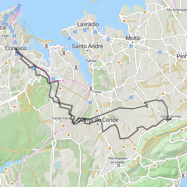 Miniatura do mapa de inspiração para ciclismo "Aventura pela Região de Palmela" em Área Metropolitana de Lisboa, Portugal. Gerado pelo planejador de rotas de ciclismo Tarmacs.app