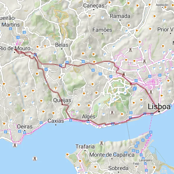 Miniatura do mapa de inspiração para ciclismo "Trilho Gravel através de Rio de Mouro" em Área Metropolitana de Lisboa, Portugal. Gerado pelo planejador de rotas de ciclismo Tarmacs.app