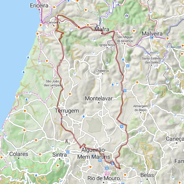 Miniatura do mapa de inspiração para ciclismo "Rota de Gravel Algueirão-Mem Martins" em Área Metropolitana de Lisboa, Portugal. Gerado pelo planejador de rotas de ciclismo Tarmacs.app