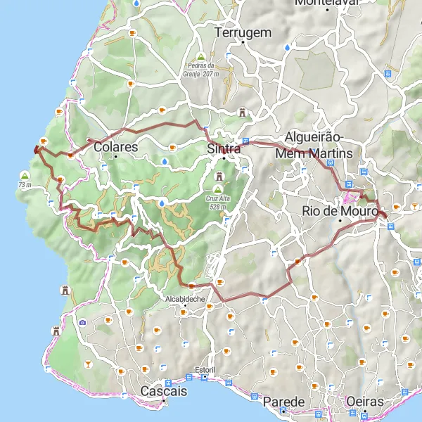 Miniatura do mapa de inspiração para ciclismo "Rota de Gravel Agualva-Cacém - Sintra" em Área Metropolitana de Lisboa, Portugal. Gerado pelo planejador de rotas de ciclismo Tarmacs.app
