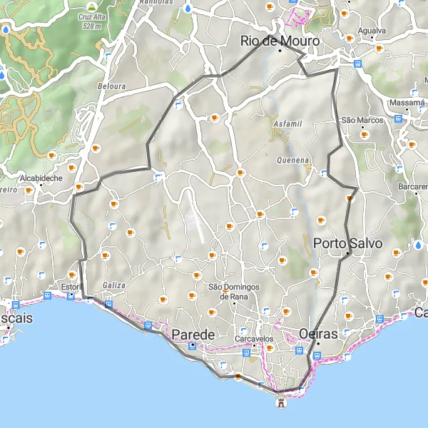 Miniatura do mapa de inspiração para ciclismo "Rota de Estrada por Cotão e Oeiras" em Área Metropolitana de Lisboa, Portugal. Gerado pelo planejador de rotas de ciclismo Tarmacs.app