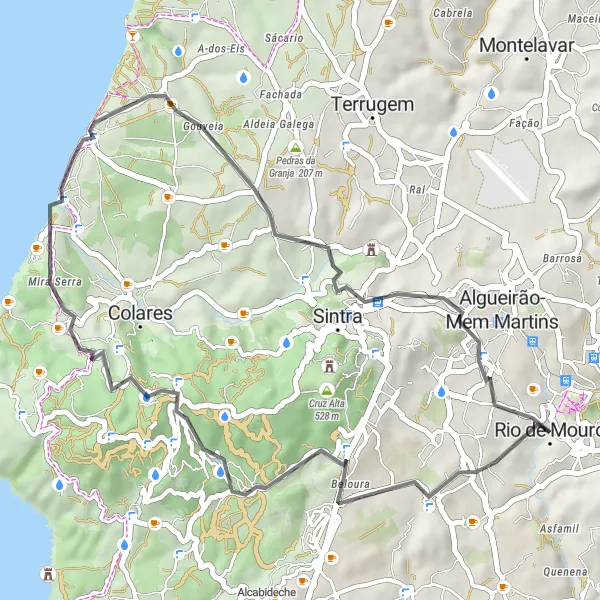 Miniatura do mapa de inspiração para ciclismo "Circuito Road passando por Linhó e Fontanelas" em Área Metropolitana de Lisboa, Portugal. Gerado pelo planejador de rotas de ciclismo Tarmacs.app