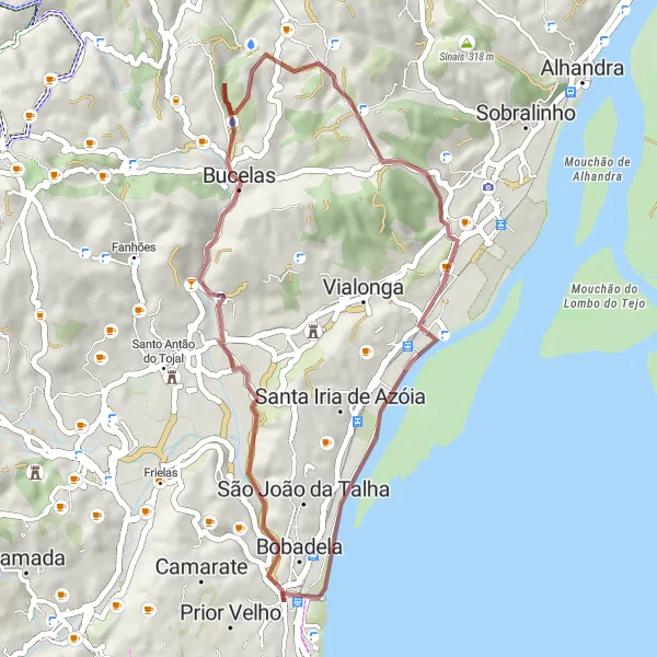Miniatura do mapa de inspiração para ciclismo "Exploração Gravel de 43km para Amantes da Natureza" em Área Metropolitana de Lisboa, Portugal. Gerado pelo planejador de rotas de ciclismo Tarmacs.app