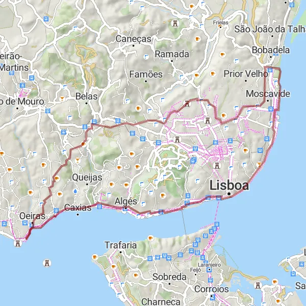 Miniatura do mapa de inspiração para ciclismo "Rota Miradouros e Fortes" em Área Metropolitana de Lisboa, Portugal. Gerado pelo planejador de rotas de ciclismo Tarmacs.app