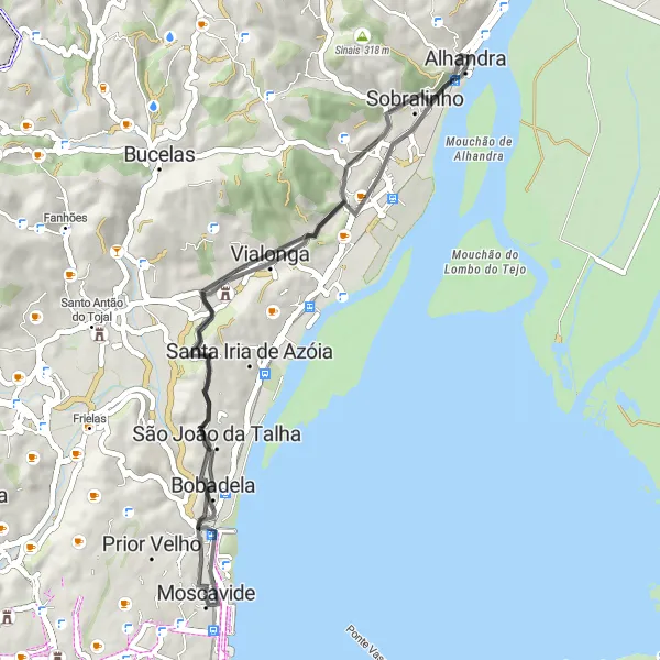 Miniatura do mapa de inspiração para ciclismo "Ciclovia Road de Sacavém a Moscavide" em Área Metropolitana de Lisboa, Portugal. Gerado pelo planejador de rotas de ciclismo Tarmacs.app