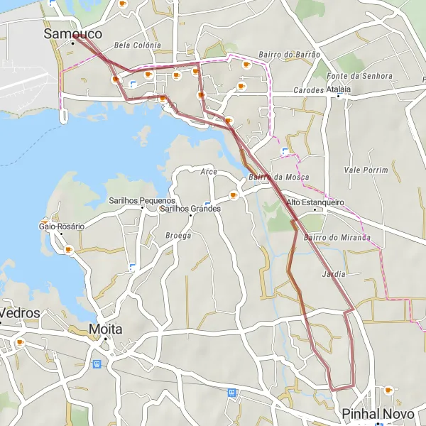 Map miniature of "Jardia Gravel Route" cycling inspiration in Área Metropolitana de Lisboa, Portugal. Generated by Tarmacs.app cycling route planner