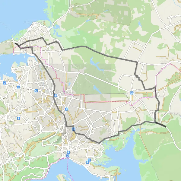 Miniatura do mapa de inspiração para ciclismo "Rota de Ciclismo de Estrada de Samouco a Montijo" em Área Metropolitana de Lisboa, Portugal. Gerado pelo planejador de rotas de ciclismo Tarmacs.app