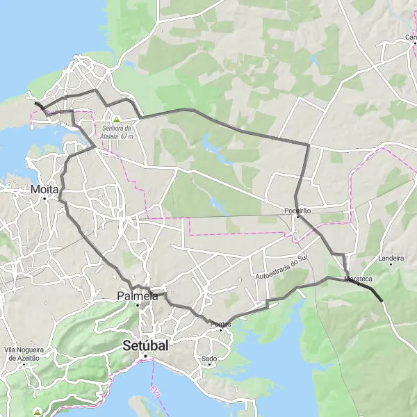 Map miniature of "Sarilhos Grandes Challenge" cycling inspiration in Área Metropolitana de Lisboa, Portugal. Generated by Tarmacs.app cycling route planner