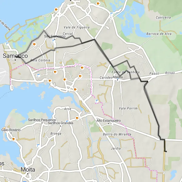 Map miniature of "Samouco to Alto da Guarda Ride" cycling inspiration in Área Metropolitana de Lisboa, Portugal. Generated by Tarmacs.app cycling route planner