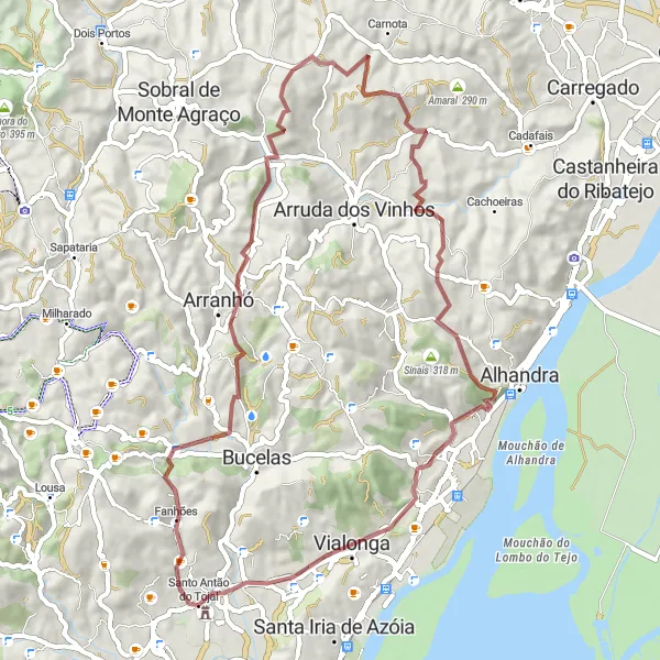 Miniatura do mapa de inspiração para ciclismo "Gravel Tour pela Serra de Santo Antão" em Área Metropolitana de Lisboa, Portugal. Gerado pelo planejador de rotas de ciclismo Tarmacs.app