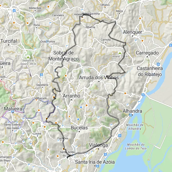 Miniatura do mapa de inspiração para ciclismo "Caminho Histórico por Sobral de Monte Agraço" em Área Metropolitana de Lisboa, Portugal. Gerado pelo planejador de rotas de ciclismo Tarmacs.app