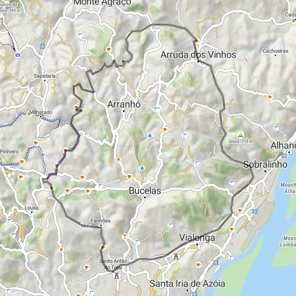Miniatura do mapa de inspiração para ciclismo "Rota Ribeirinha para Entusiastas de Estrada" em Área Metropolitana de Lisboa, Portugal. Gerado pelo planejador de rotas de ciclismo Tarmacs.app