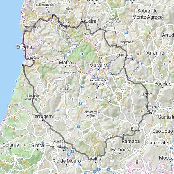 Miniatura do mapa de inspiração para ciclismo "Estradas Culturais e Paisagens Panorâmicas" em Área Metropolitana de Lisboa, Portugal. Gerado pelo planejador de rotas de ciclismo Tarmacs.app