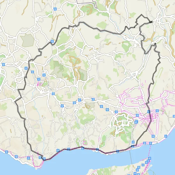 Miniatura do mapa de inspiração para ciclismo "Rota das Colinas de Lisboa" em Área Metropolitana de Lisboa, Portugal. Gerado pelo planejador de rotas de ciclismo Tarmacs.app