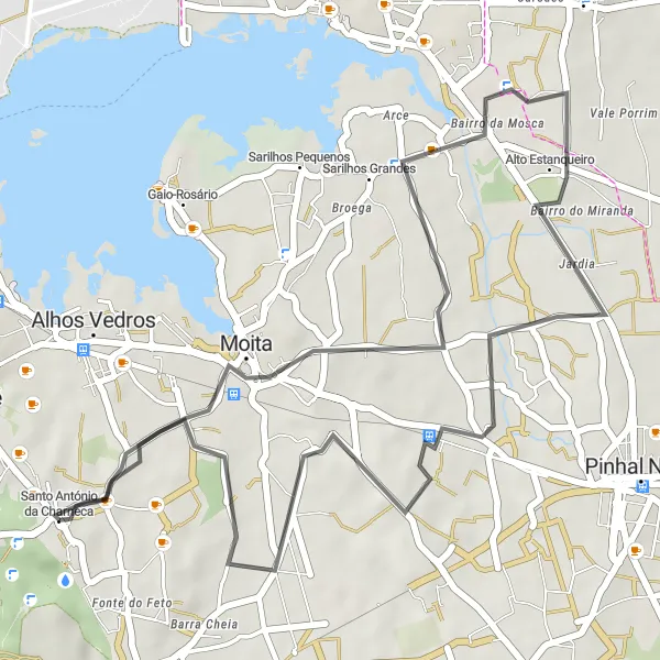 Miniatura do mapa de inspiração para ciclismo "Circuito Moita" em Área Metropolitana de Lisboa, Portugal. Gerado pelo planejador de rotas de ciclismo Tarmacs.app