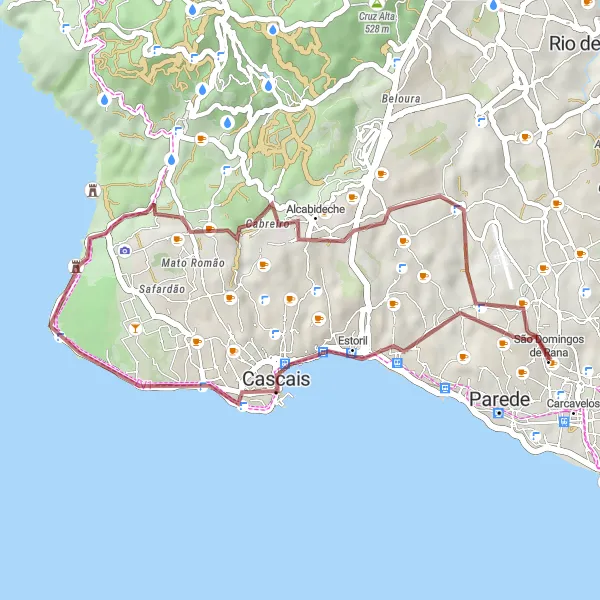 Map miniature of "Gravel Ride to Cascais" cycling inspiration in Área Metropolitana de Lisboa, Portugal. Generated by Tarmacs.app cycling route planner