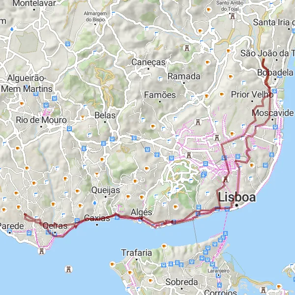 Map miniature of "Gravel Adventure to Belém" cycling inspiration in Área Metropolitana de Lisboa, Portugal. Generated by Tarmacs.app cycling route planner