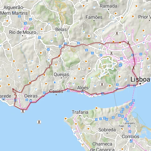 Map miniature of "Gravel Journey to Carcavelos" cycling inspiration in Área Metropolitana de Lisboa, Portugal. Generated by Tarmacs.app cycling route planner