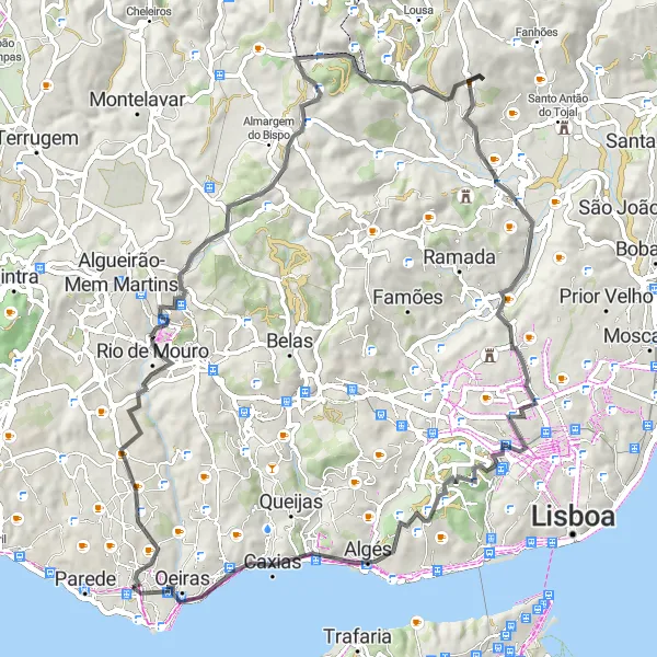 Map miniature of "Scenic Road Tour near São Domingos de Rana" cycling inspiration in Área Metropolitana de Lisboa, Portugal. Generated by Tarmacs.app cycling route planner