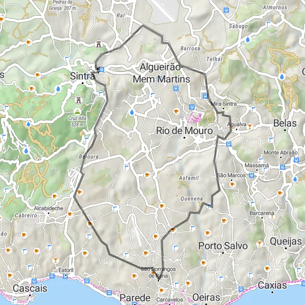 Miniatura do mapa de inspiração para ciclismo "Trilho do Miradouro da Correnteza Road" em Área Metropolitana de Lisboa, Portugal. Gerado pelo planejador de rotas de ciclismo Tarmacs.app