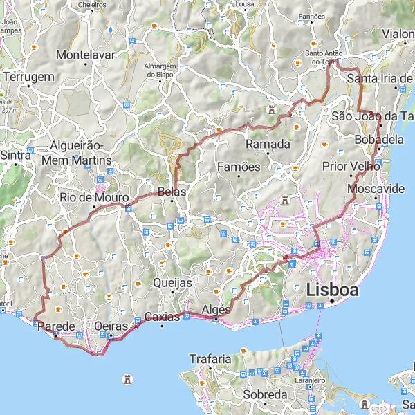 Miniatura do mapa de inspiração para ciclismo "Exploração pela Margem do Tejo" em Área Metropolitana de Lisboa, Portugal. Gerado pelo planejador de rotas de ciclismo Tarmacs.app