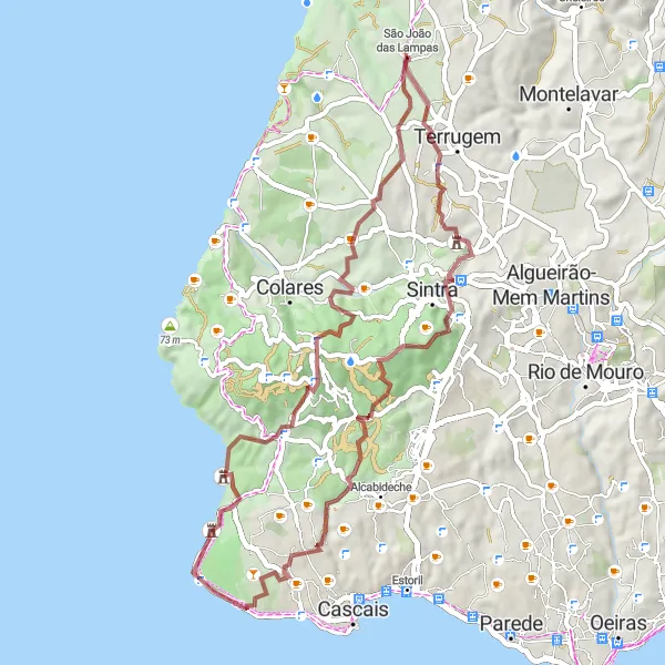 Miniatura do mapa de inspiração para ciclismo "Trilho da Serra de Sintra" em Área Metropolitana de Lisboa, Portugal. Gerado pelo planejador de rotas de ciclismo Tarmacs.app