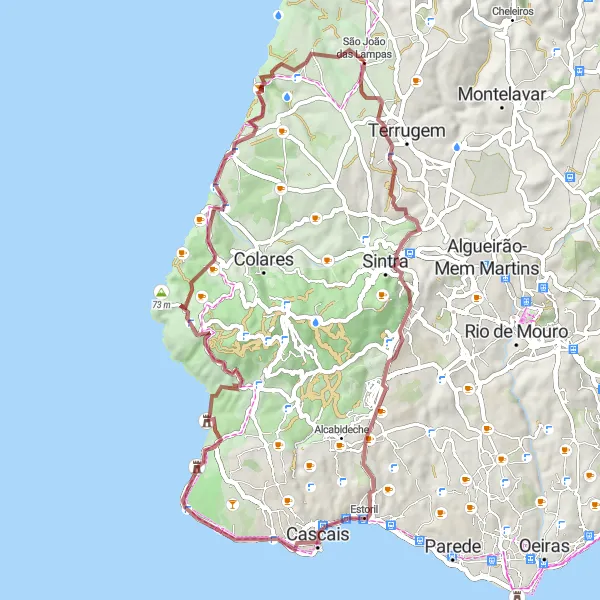 Miniatura do mapa de inspiração para ciclismo "Caminho da Costa de Cascais" em Área Metropolitana de Lisboa, Portugal. Gerado pelo planejador de rotas de ciclismo Tarmacs.app