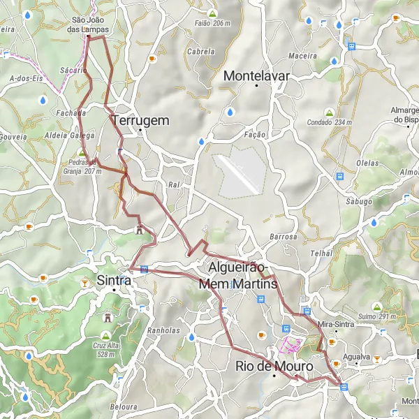 Miniatura do mapa de inspiração para ciclismo "Caminho de Gravel pelas Paisagens Rurais" em Área Metropolitana de Lisboa, Portugal. Gerado pelo planejador de rotas de ciclismo Tarmacs.app