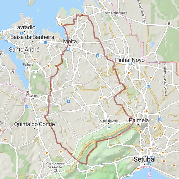 Miniatura do mapa de inspiração para ciclismo "Descobertas Históricas de Moita e Arredores" em Área Metropolitana de Lisboa, Portugal. Gerado pelo planejador de rotas de ciclismo Tarmacs.app