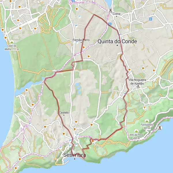 Miniatura do mapa de inspiração para ciclismo "Rota de Gravel a partir de Sesimbra" em Área Metropolitana de Lisboa, Portugal. Gerado pelo planejador de rotas de ciclismo Tarmacs.app