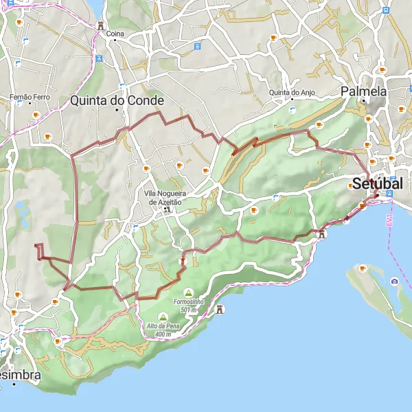 Map miniature of "Off-Road Adventure" cycling inspiration in Área Metropolitana de Lisboa, Portugal. Generated by Tarmacs.app cycling route planner