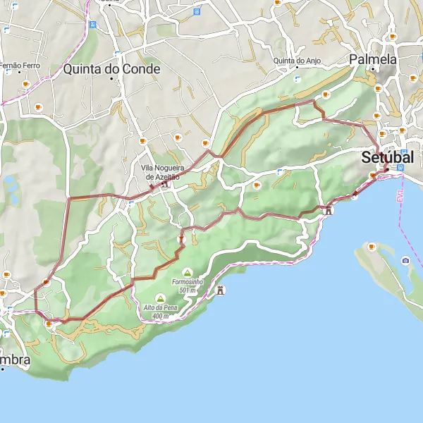 Map miniature of "Gravel Adventure" cycling inspiration in Área Metropolitana de Lisboa, Portugal. Generated by Tarmacs.app cycling route planner