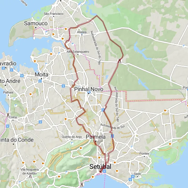Map miniature of "Rio Frio Exploration" cycling inspiration in Área Metropolitana de Lisboa, Portugal. Generated by Tarmacs.app cycling route planner