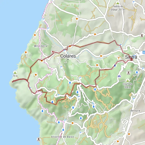 Map miniature of "Discover Sintra's Gravel Trails" cycling inspiration in Área Metropolitana de Lisboa, Portugal. Generated by Tarmacs.app cycling route planner