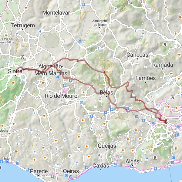 Map miniature of "Sintra Gravel Adventure" cycling inspiration in Área Metropolitana de Lisboa, Portugal. Generated by Tarmacs.app cycling route planner