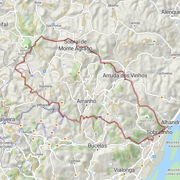 Miniatura do mapa de inspiração para ciclismo "Rota dos Montes de Sobral de Monte Agraço" em Área Metropolitana de Lisboa, Portugal. Gerado pelo planejador de rotas de ciclismo Tarmacs.app