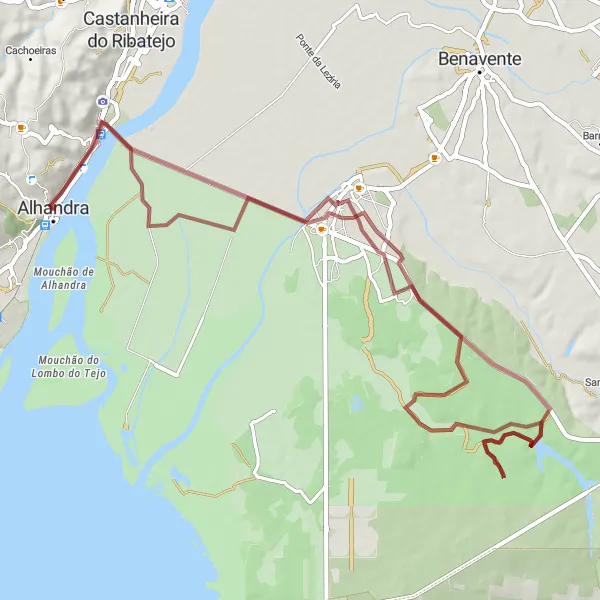 Map miniature of "Sobralinho to Alhandra Gravel Route" cycling inspiration in Área Metropolitana de Lisboa, Portugal. Generated by Tarmacs.app cycling route planner