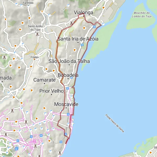 Map miniature of "Scenic Gravel Ride Around Vialonga" cycling inspiration in Área Metropolitana de Lisboa, Portugal. Generated by Tarmacs.app cycling route planner
