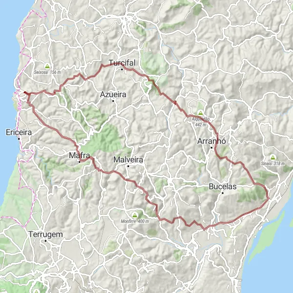 Map miniature of "Gravel Adventure Through Northern Lisbon" cycling inspiration in Área Metropolitana de Lisboa, Portugal. Generated by Tarmacs.app cycling route planner