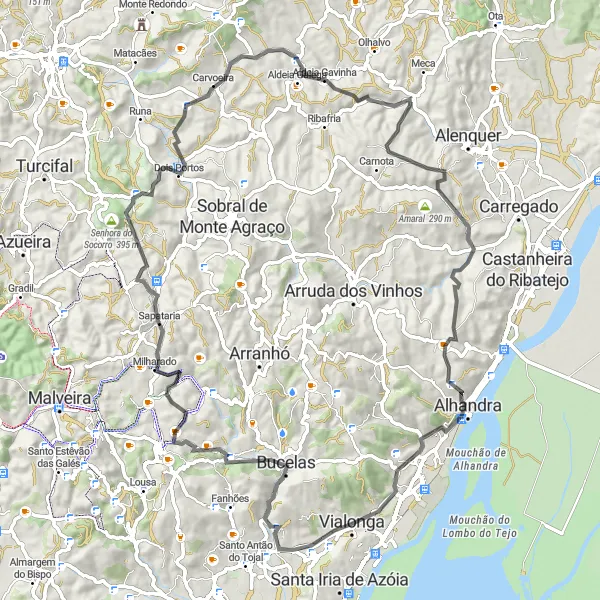 Miniatura do mapa de inspiração para ciclismo "Explorando a Rota das Vinhas de Bucelas" em Área Metropolitana de Lisboa, Portugal. Gerado pelo planejador de rotas de ciclismo Tarmacs.app