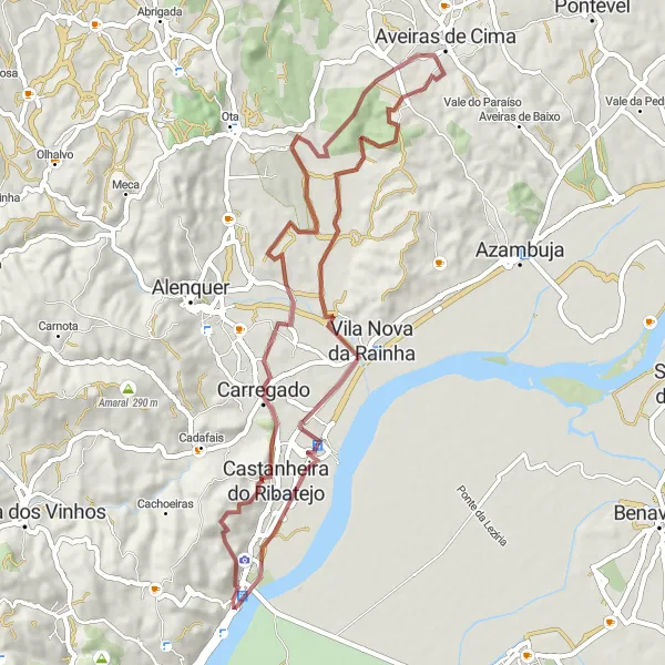 Miniatura do mapa de inspiração para ciclismo "Rota pelo campo em Vila Franca de Xira" em Área Metropolitana de Lisboa, Portugal. Gerado pelo planejador de rotas de ciclismo Tarmacs.app