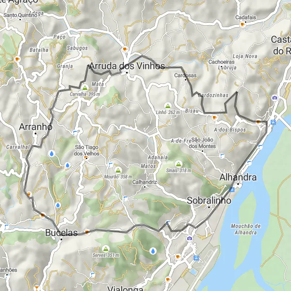 Miniatura do mapa de inspiração para ciclismo "Rota da Montanha de Alhandra" em Área Metropolitana de Lisboa, Portugal. Gerado pelo planejador de rotas de ciclismo Tarmacs.app