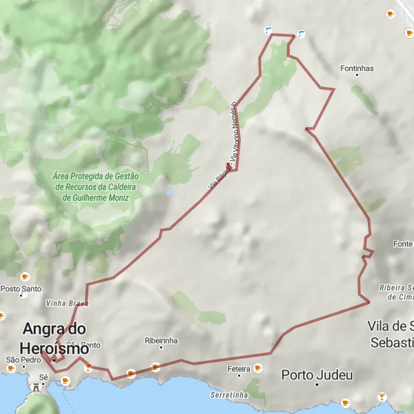 Miniatura do mapa de inspiração para ciclismo "Rota Costeira e Miradouros" em Região Autónoma dos Açores, Portugal. Gerado pelo planejador de rotas de ciclismo Tarmacs.app