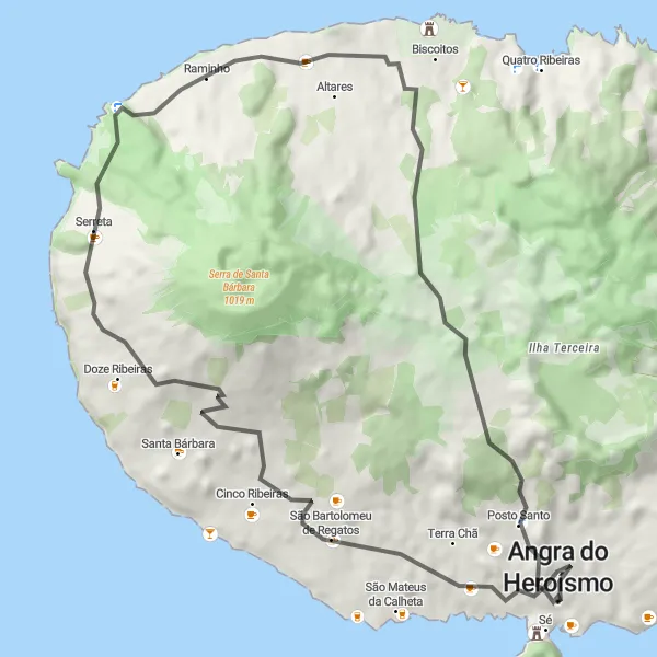 Miniatura do mapa de inspiração para ciclismo "Caminho das Doze Ribeiras" em Região Autónoma dos Açores, Portugal. Gerado pelo planejador de rotas de ciclismo Tarmacs.app