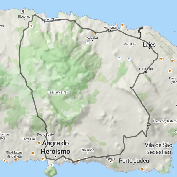 Miniatura do mapa de inspiração para ciclismo "Desafio Montanhoso" em Região Autónoma dos Açores, Portugal. Gerado pelo planejador de rotas de ciclismo Tarmacs.app