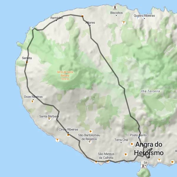 Miniatura do mapa de inspiração para ciclismo "Circuito Costeiro" em Região Autónoma dos Açores, Portugal. Gerado pelo planejador de rotas de ciclismo Tarmacs.app